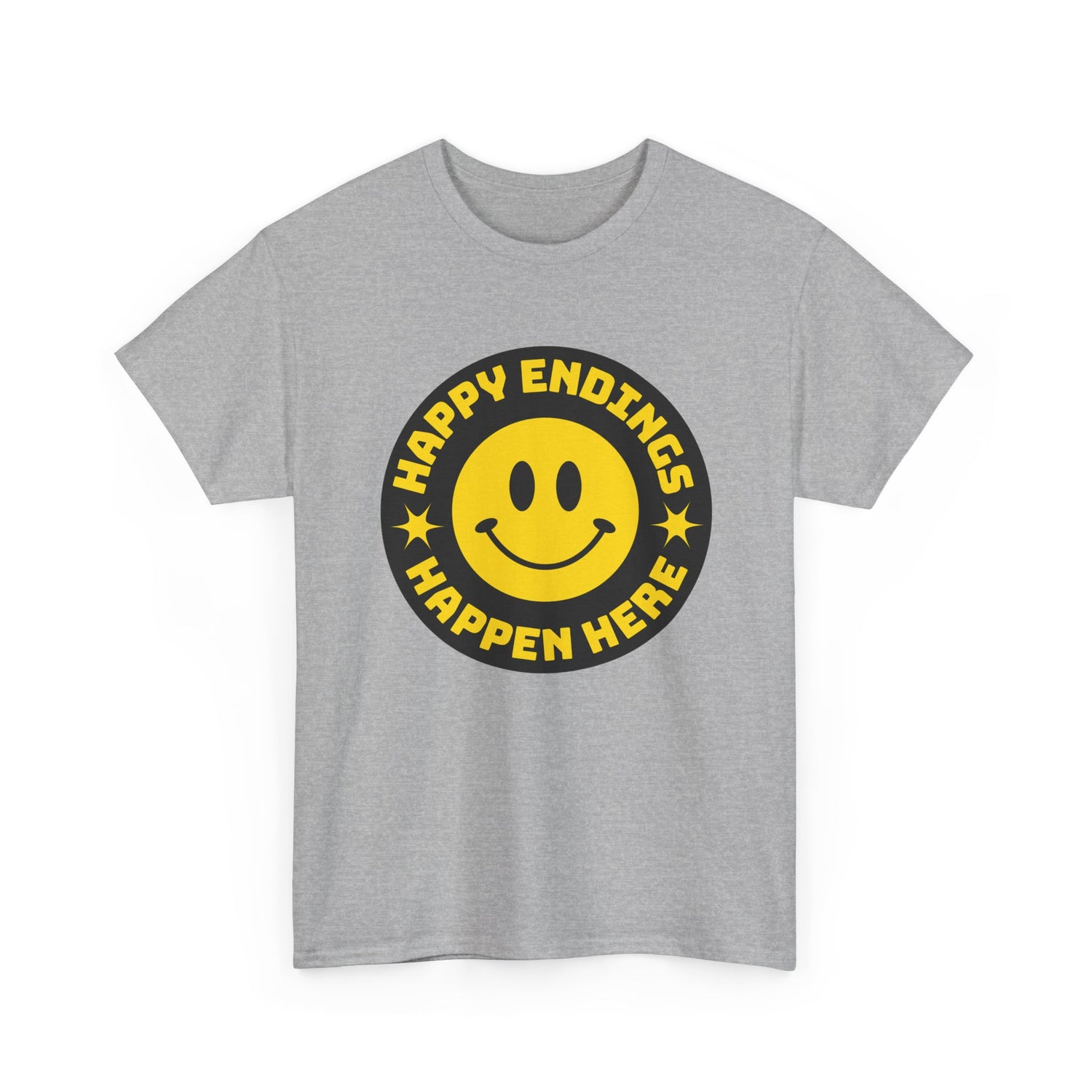 Happy Endings Happen Here – Funny Smiley Face T-Shirt
