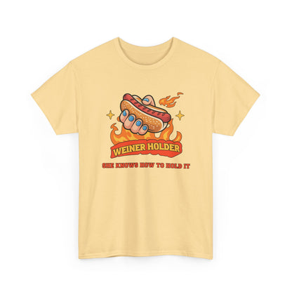 Funny Hot Dog T-Shirt — Weiner Holder Adult-Themed Tee