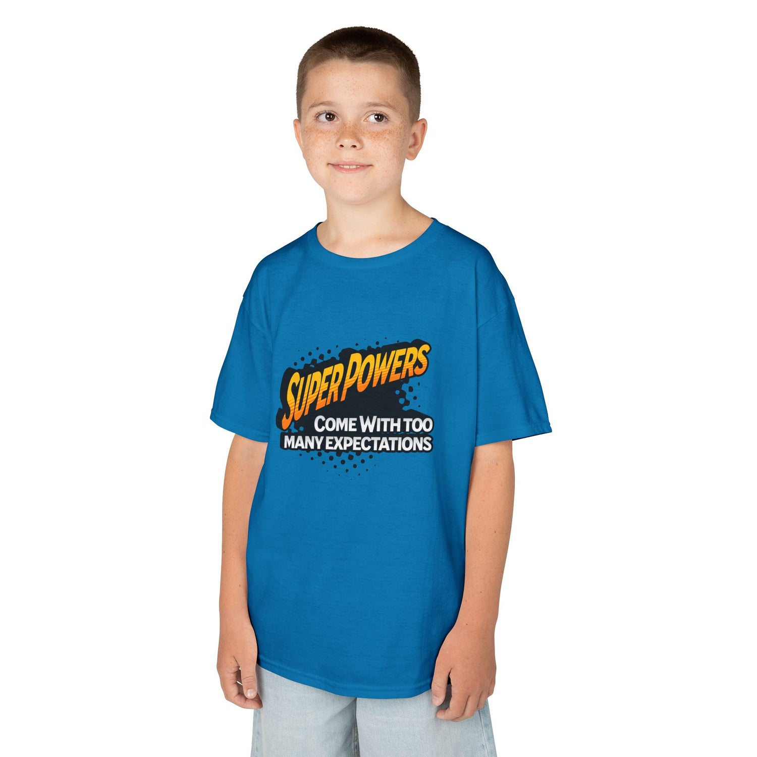Kids T-Shirt - "Superpowers Come With Too Many Expectations" Comic Graphic Tee