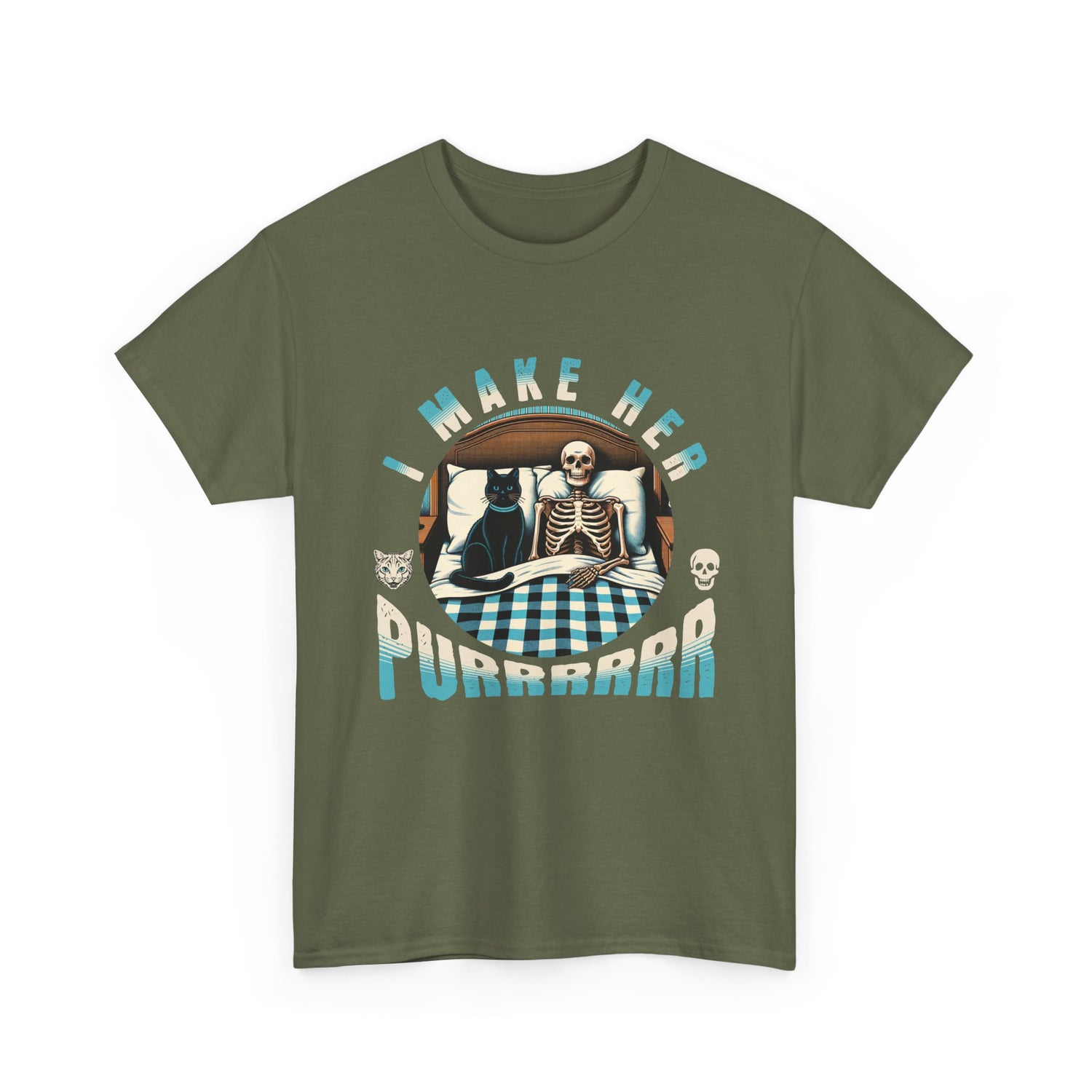 Skeleton Cat Tee — "I Make Her Purrrrrr" Funny Gothic Halloween Shirt