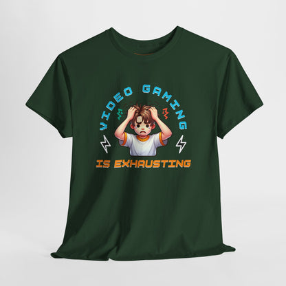 Gaming T‑Shirt — "Video Gaming Is Exhausting" Cute Anime Gamer Tee