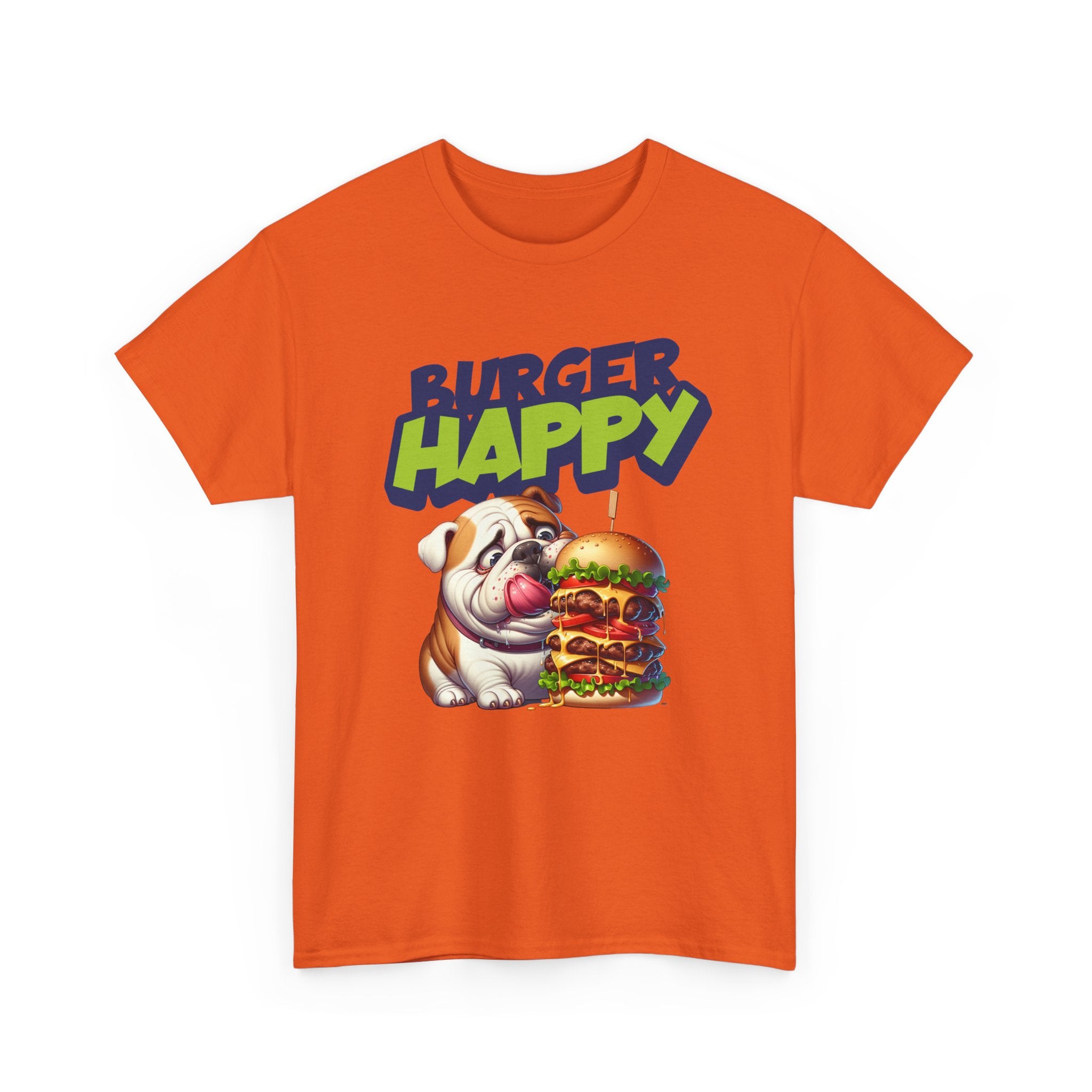 Burger Happy Bulldog T-Shirt — Cute Bulldog with Giant Burger Graphic