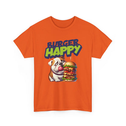 Burger Happy Bulldog T-Shirt — Cute Bulldog with Giant Burger Graphic