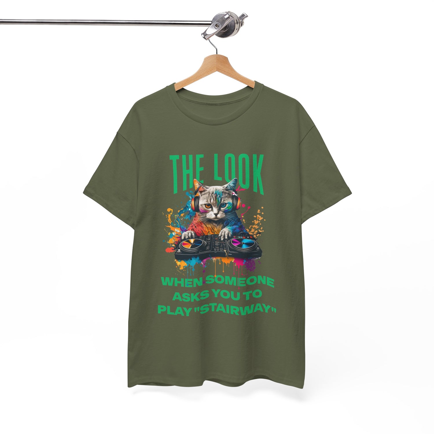 Cat DJ T‑Shirt — “The Look When Someone Asks You to Play ‘Stairway’”