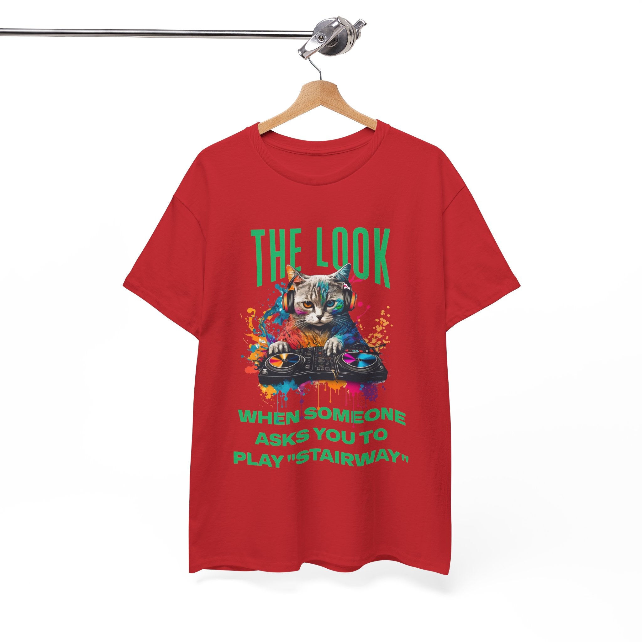 Cat DJ T‑Shirt — “The Look When Someone Asks You to Play ‘Stairway’”