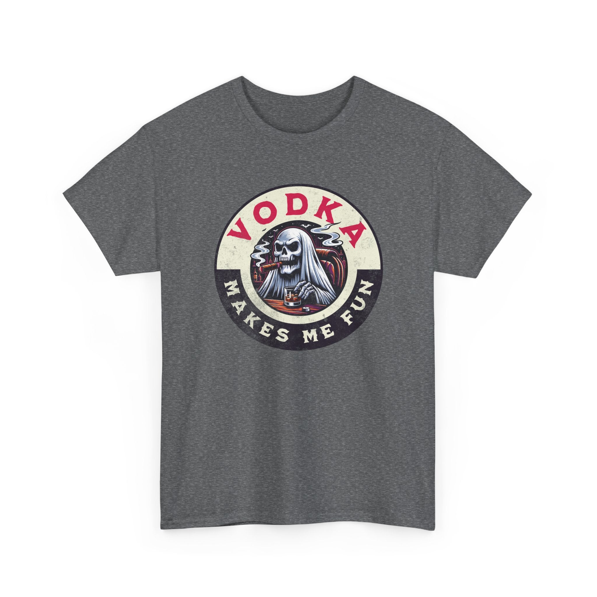 Vodka Makes Me Fun T-Shirt - Retro Skull Drinking Graphic Tee