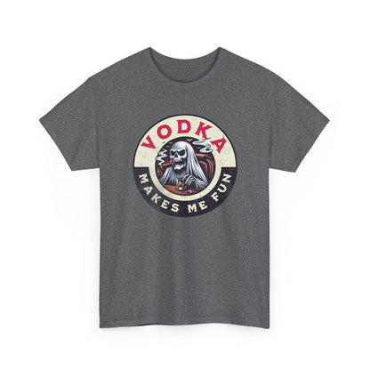Vodka Makes Me Fun T-Shirt - Retro Skull Drinking Graphic Tee