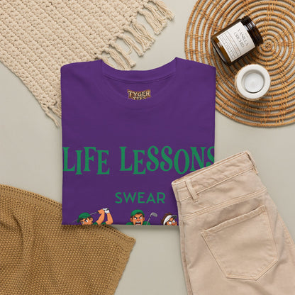 Golf T-Shirt — "Life Lessons: Swear, Swing, Throw" Funny Golfer Tee