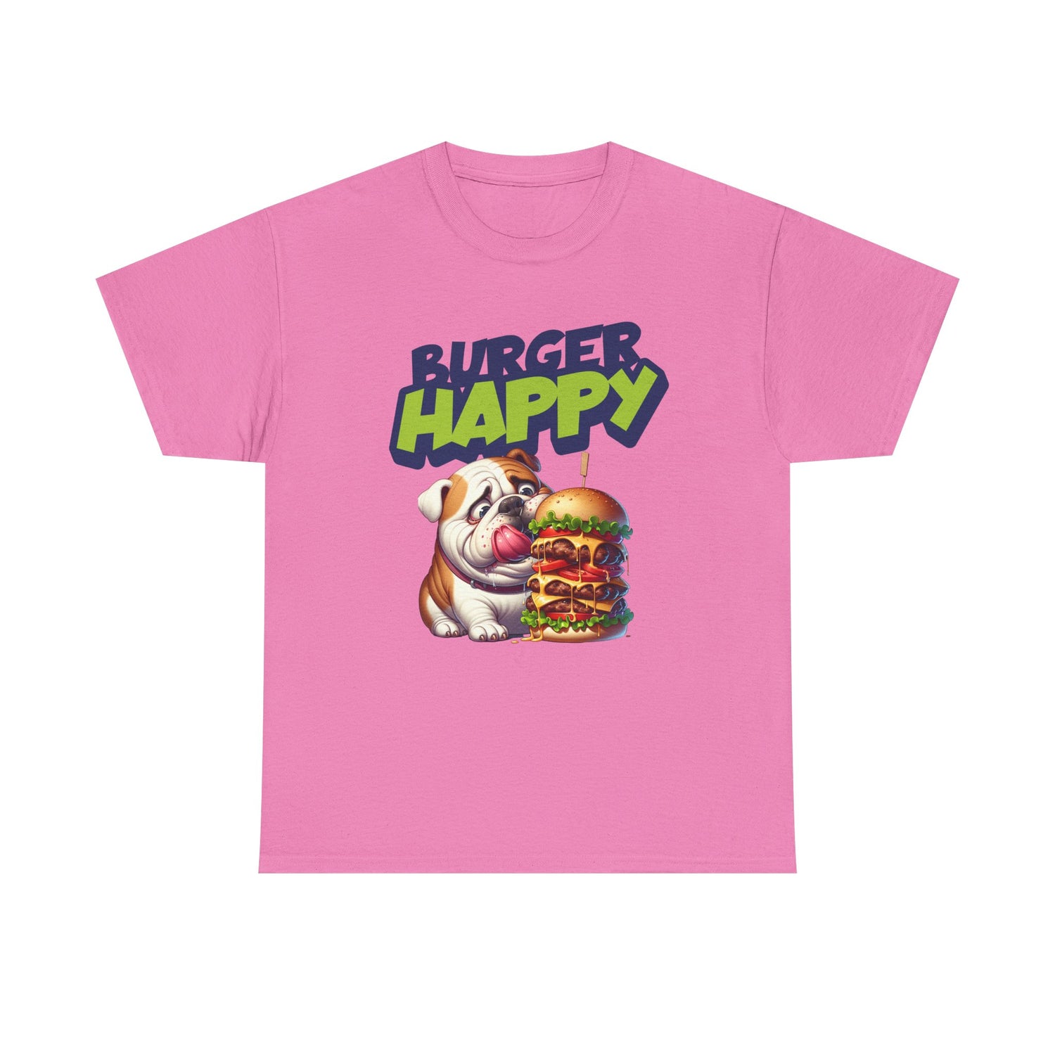 Burger Happy Bulldog T-Shirt — Cute Bulldog with Giant Burger Graphic