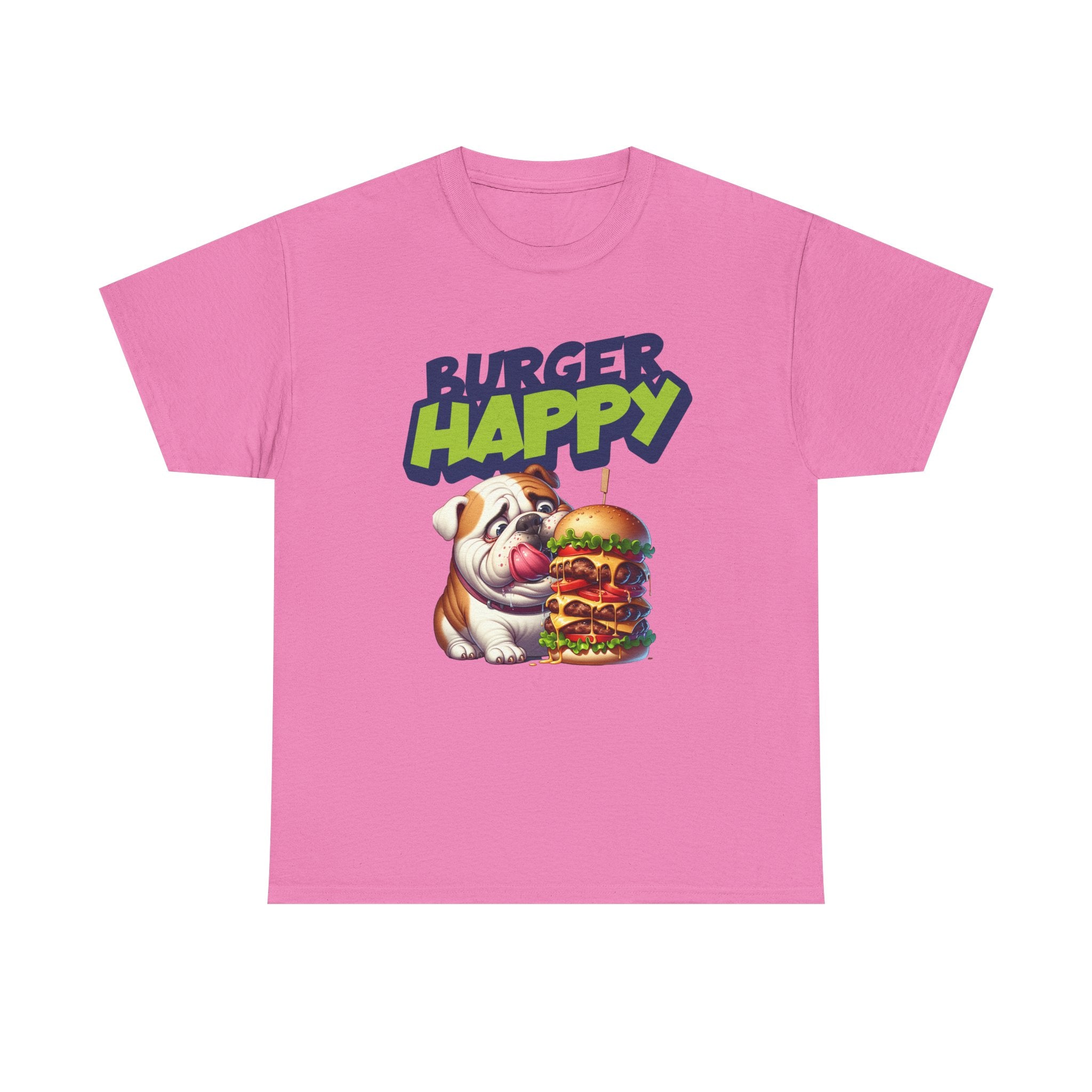 Burger Happy Bulldog T-Shirt — Cute Bulldog with Giant Burger Graphic