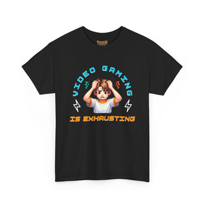 Gaming T‑Shirt — "Video Gaming Is Exhausting" Cute Anime Gamer Tee
