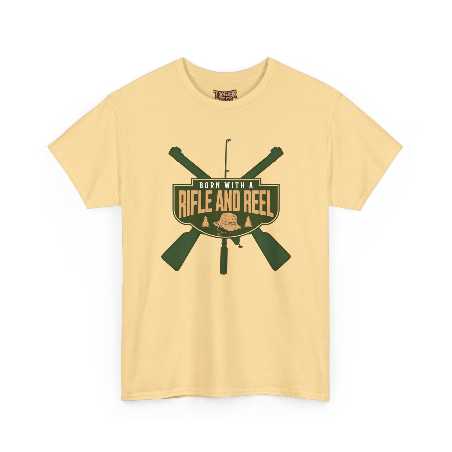 Rifle and Reel T-Shirt — "Born With a Rifle and Reel" Hunting &amp; Fishing Graphic Tee