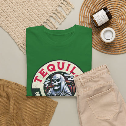 Tequila Makes Me Fun T-Shirt – Funny Party Graphic Tee with Skull &amp; Bottle Design
