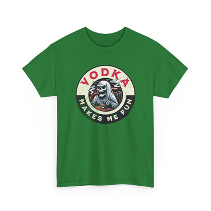 Vodka Makes Me Fun T-Shirt - Retro Skull Drinking Graphic Tee