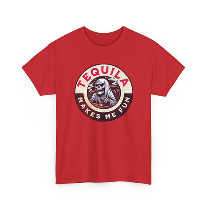Tequila Makes Me Fun T-Shirt – Funny Party Graphic Tee with Skull &amp; Bottle Design