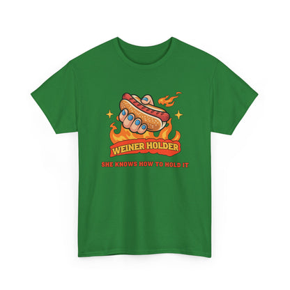 Funny Hot Dog T-Shirt — Weiner Holder Adult-Themed Tee