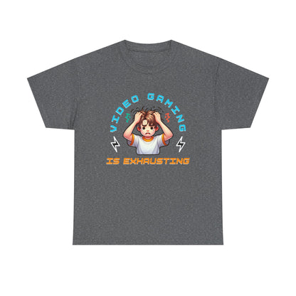 Gaming T‑Shirt — "Video Gaming Is Exhausting" Cute Anime Gamer Tee