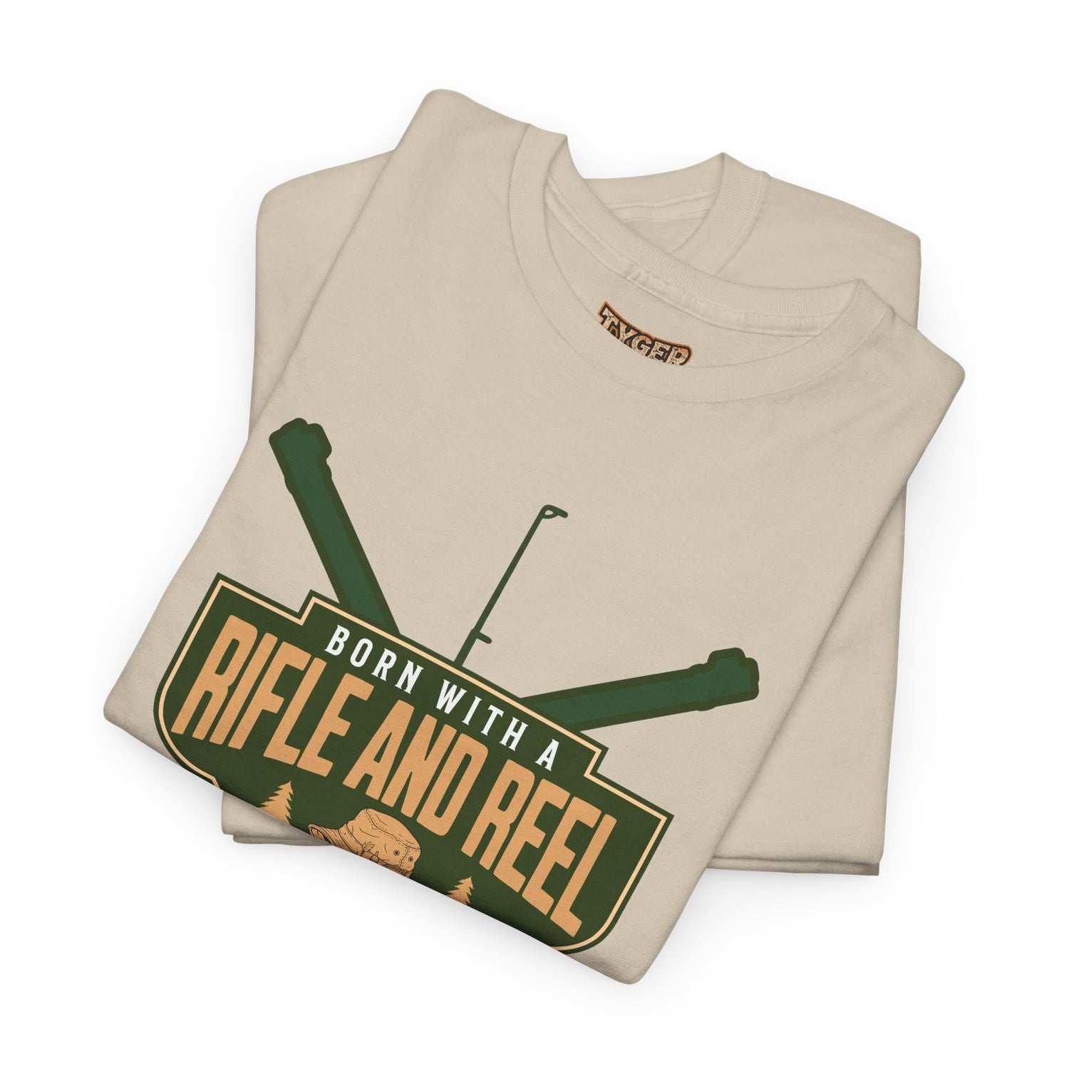 Rifle and Reel T-Shirt — "Born With a Rifle and Reel" Hunting &amp; Fishing Graphic Tee