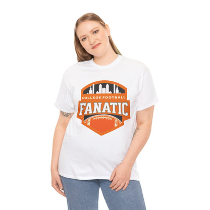 College Football Fanatic T-Shirt — Retro Orange Football Badge Tee
