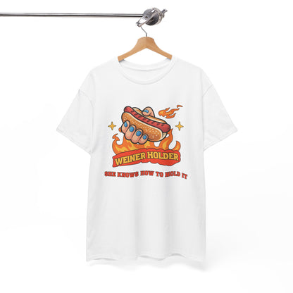 Funny Hot Dog T-Shirt — Weiner Holder Adult-Themed Tee