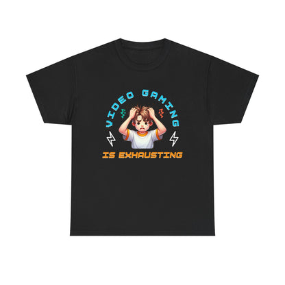Gaming T‑Shirt — "Video Gaming Is Exhausting" Cute Anime Gamer Tee