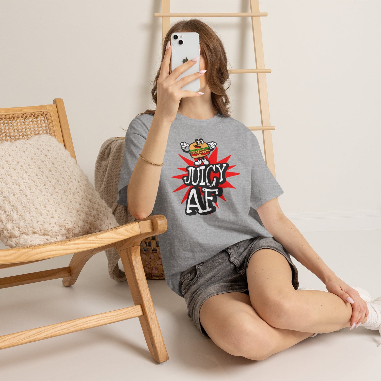Juicy AF T-Shirt — Retro Cartoon Burger Graphic Tee