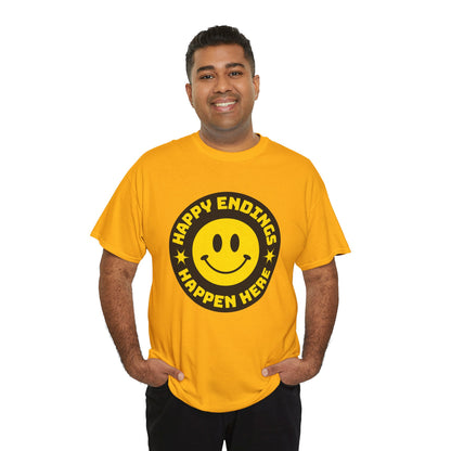 Happy Endings Happen Here – Funny Smiley Face T-Shirt