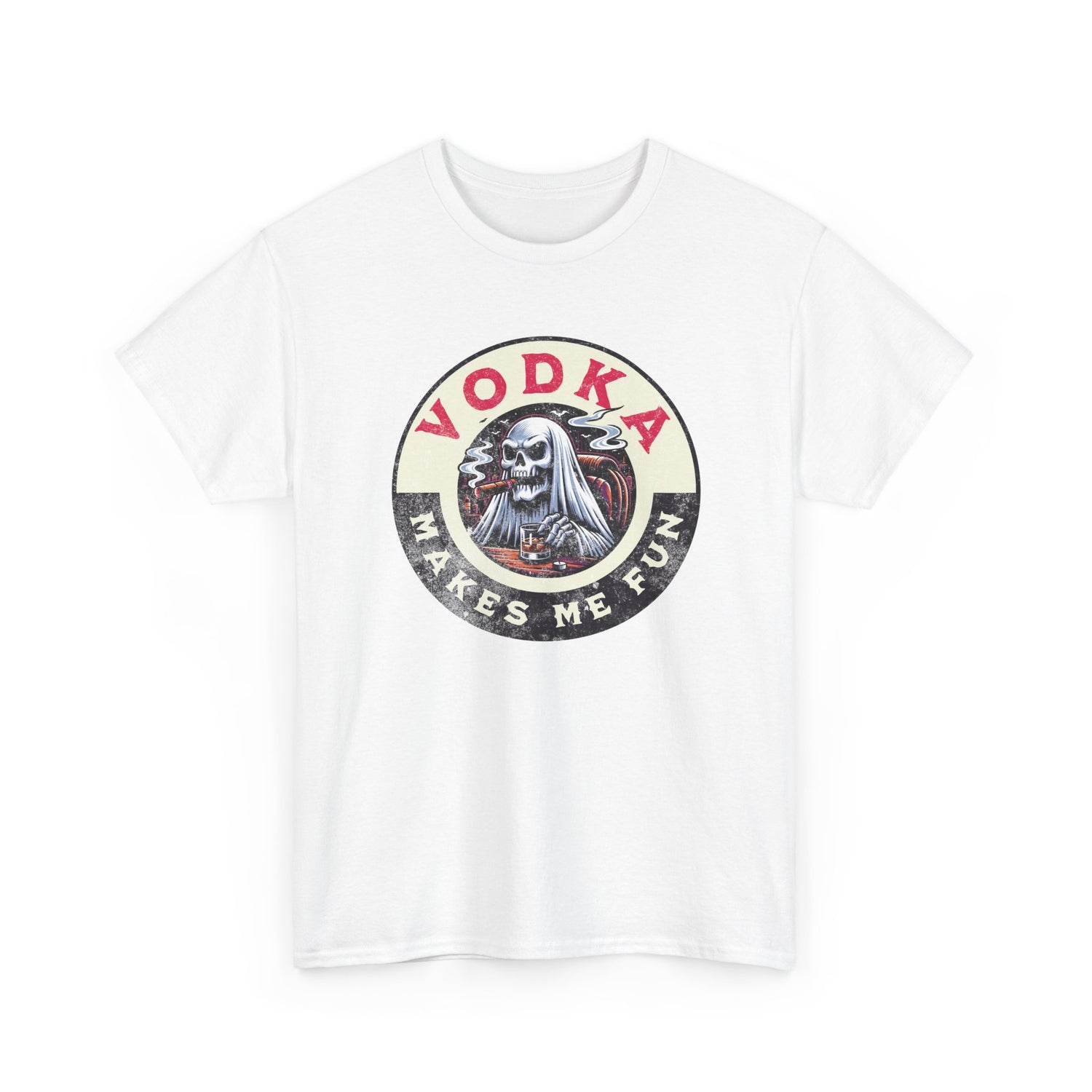 Vodka Makes Me Fun T-Shirt - Retro Skull Drinking Graphic Tee