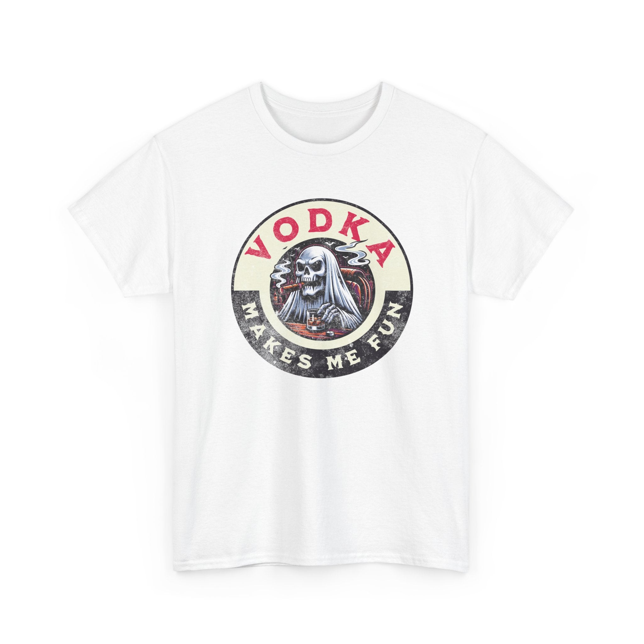 Vodka Makes Me Fun T-Shirt - Retro Skull Drinking Graphic Tee