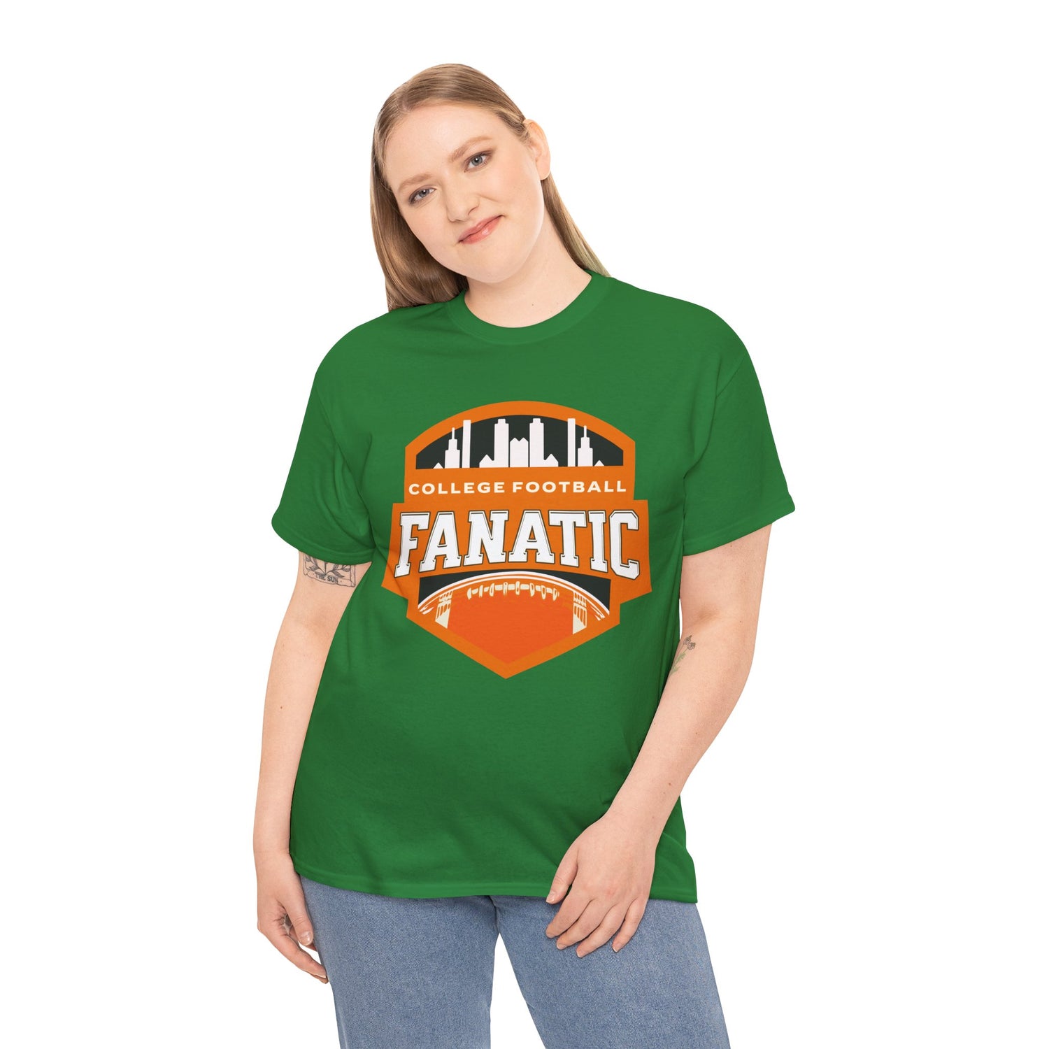 College Football Fanatic T-Shirt — Retro Orange Football Badge Tee