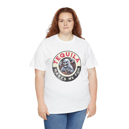 Tequila Makes Me Fun T-Shirt – Funny Party Graphic Tee with Skull &amp; Bottle Design