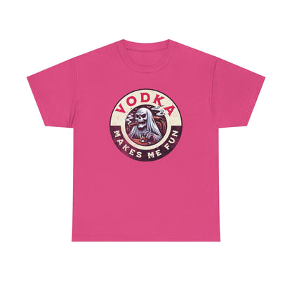 Vodka Makes Me Fun T-Shirt - Retro Skull Drinking Graphic Tee